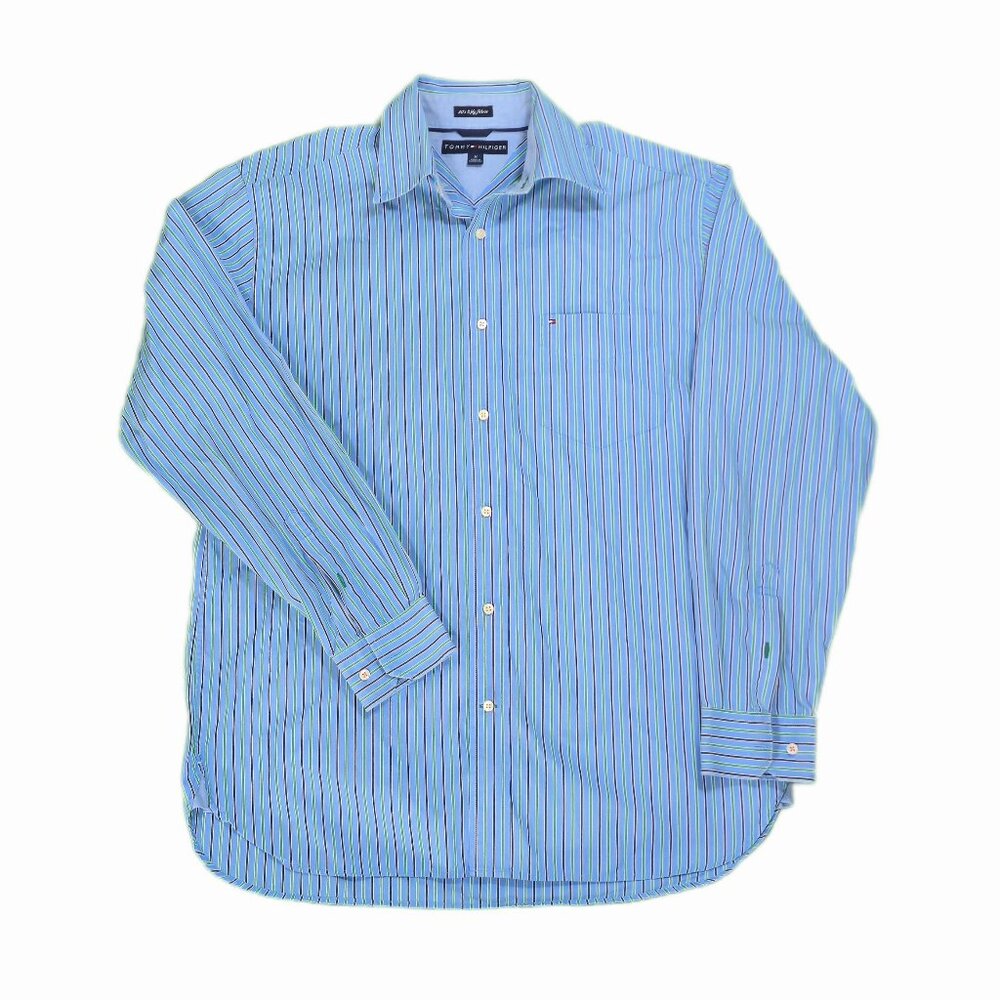 Tommy Hilfiger Men's Striped Long-sleeved Shirt In A Preppy Casual Style Size M